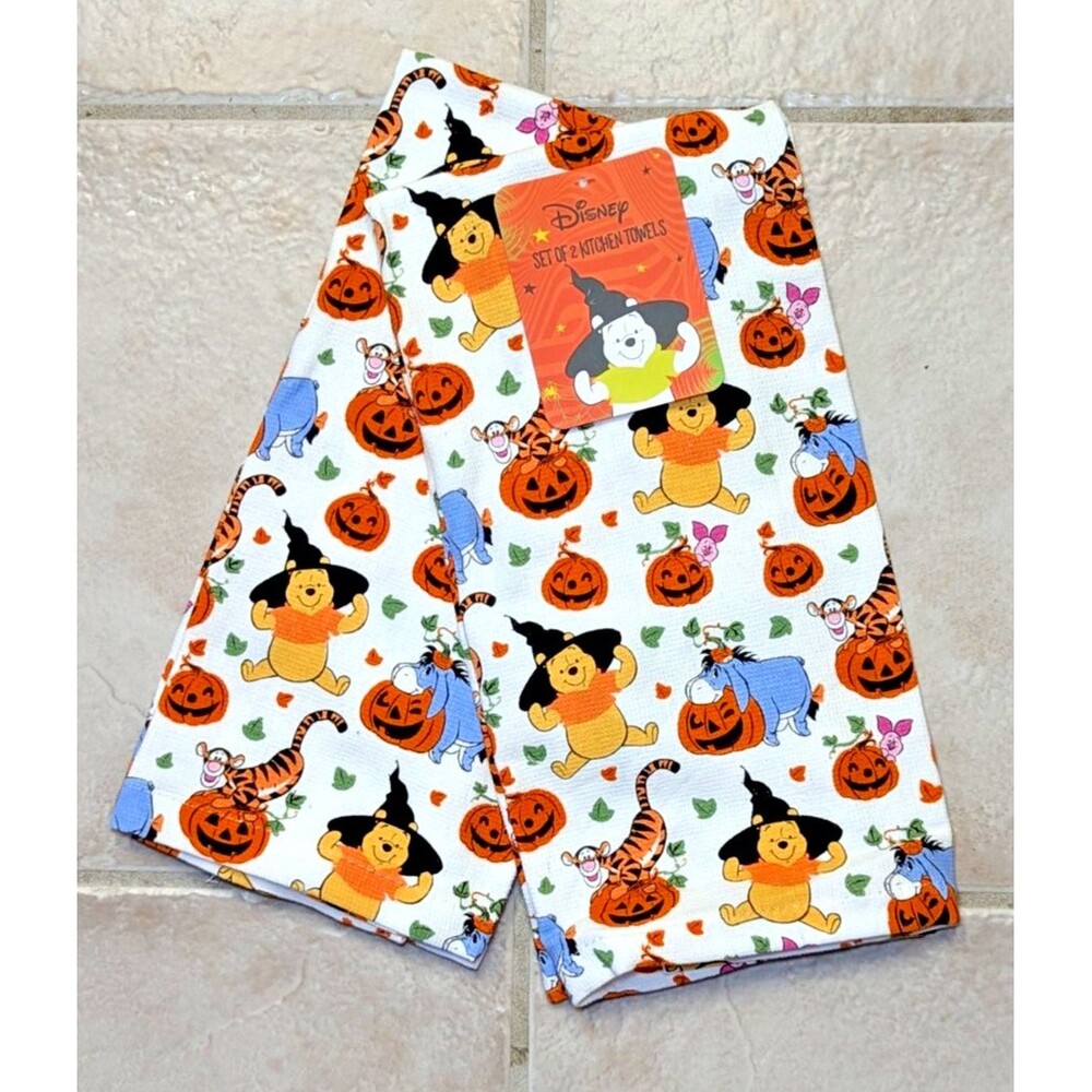 Disney Winnie The Pooh and Friends Halloween Kitchen Towels 2-pc Cotton Gift NEW